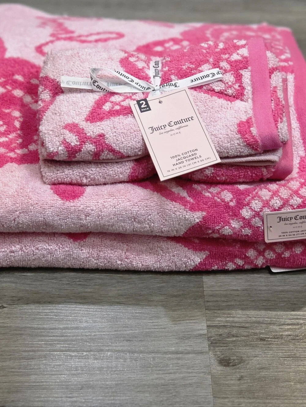 Juicy Couture Home Rose Pattern 100% Jacquard Cotton Bath & Hand Towel Set